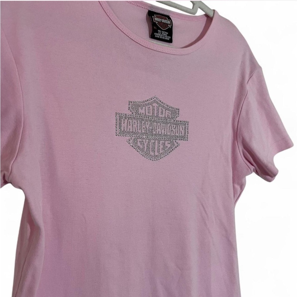 Harley-Davidson Pink Bling Logo Shirt XL | Cotton Biker Tee - Picture 3 of 6